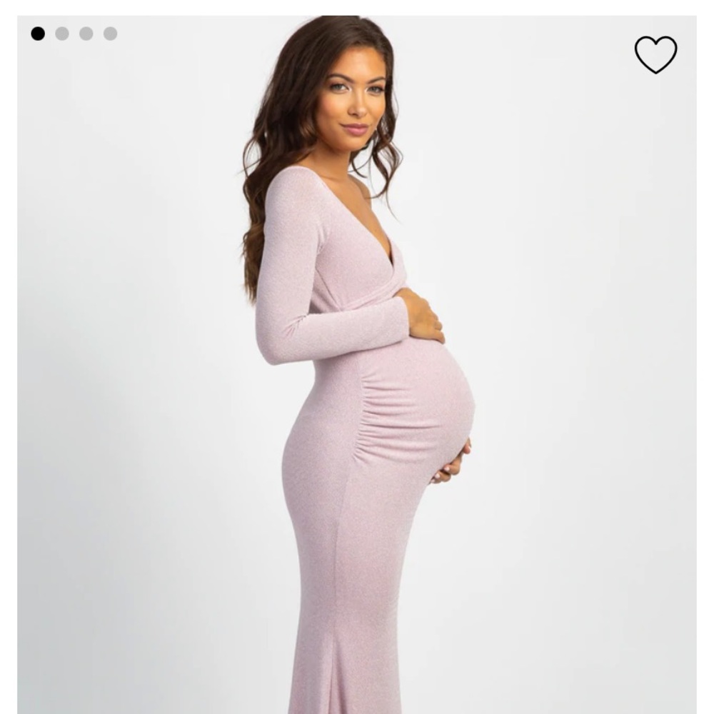 PinkBlush Pink Metallic Off Shoulder Long Sleeve Wrap Maternity Dress Size Small